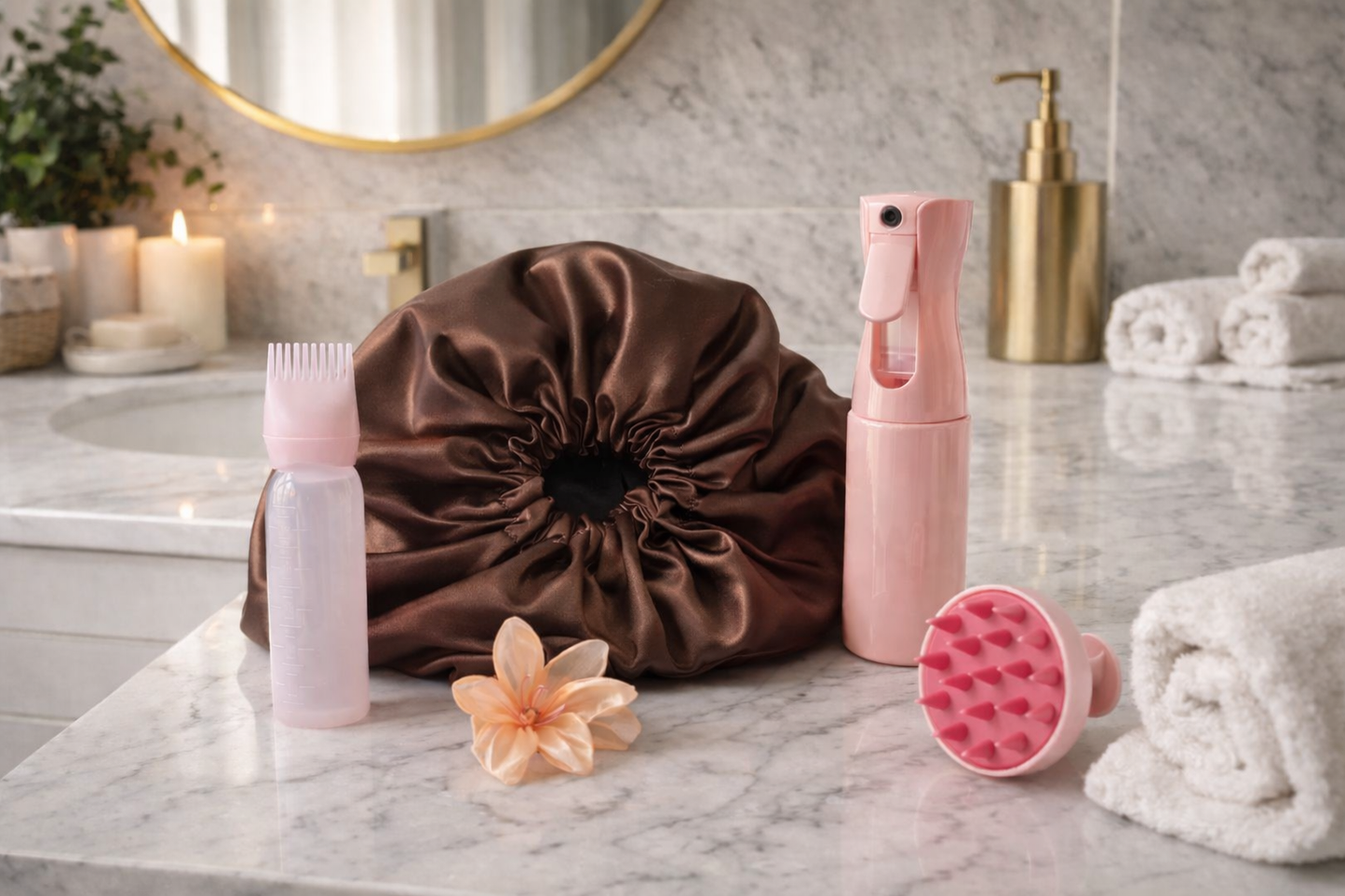 Kit routine capillaire , hydratation et soin du cuir chevelu “ MAYA” , rose