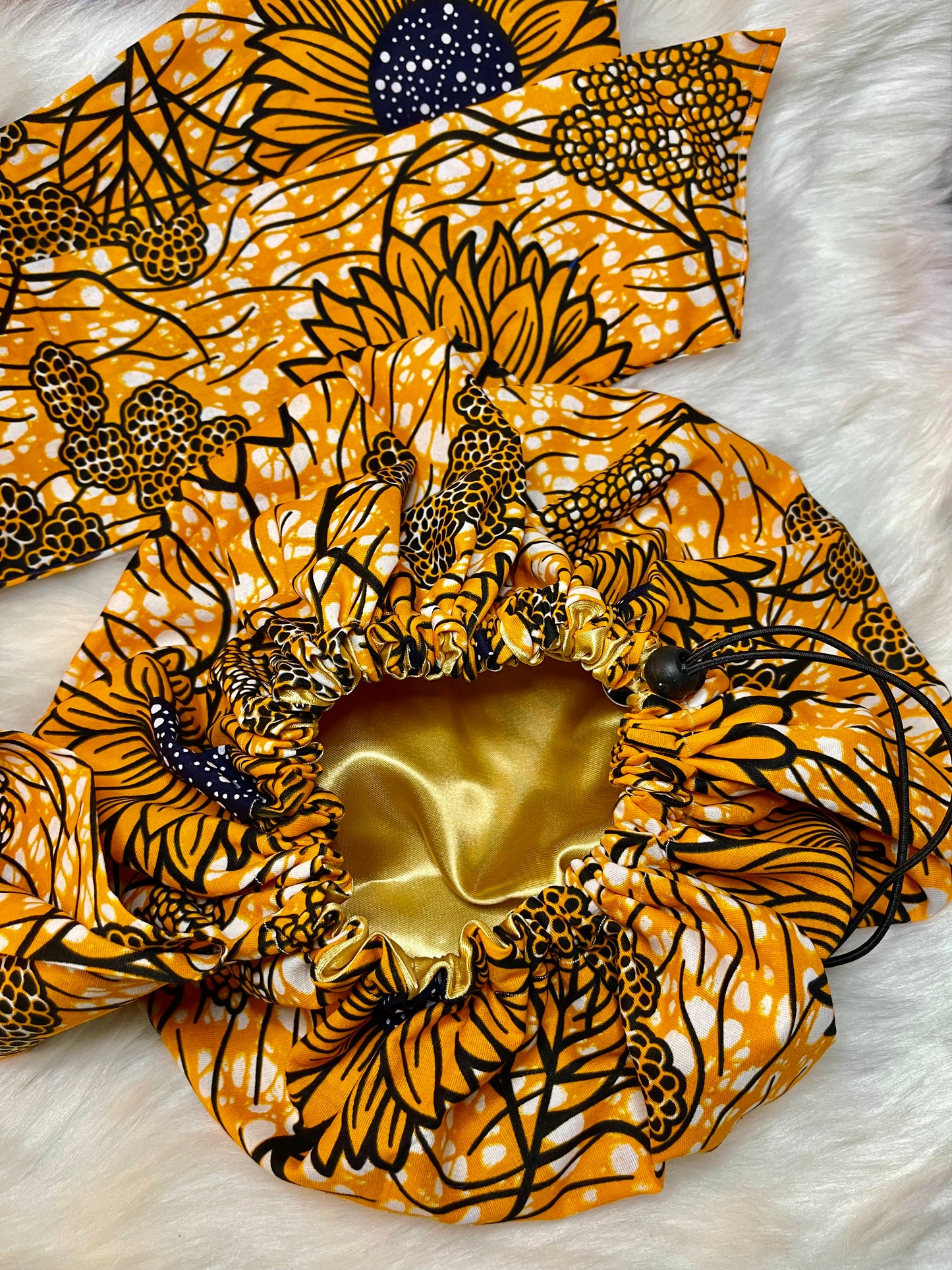 Bonnet turban ajustable Wax et satin UZURI CRÉATIONS