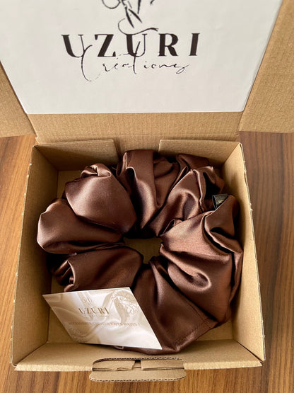 Lot de 2 chouchous XL en satin - Noir & Marron | douceur et protection de cheveux
