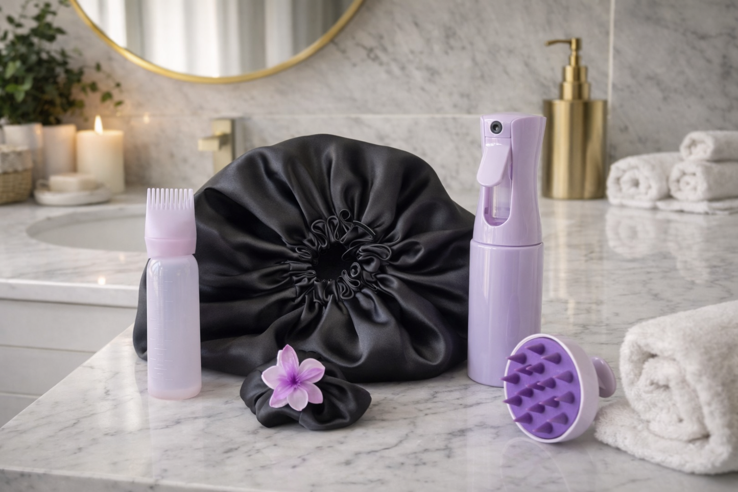 Kit routine capillaire , hydratation et soin du cuir chevelu “ The Black” violet