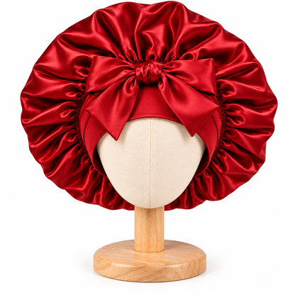 Bonnet Malyah rouge - satin à nouer — Protection, confort et élégance