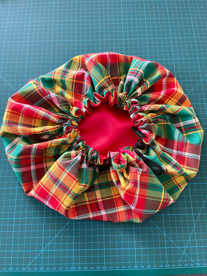 Bonnet en satin Madras, intérieur satiné pour cheveux