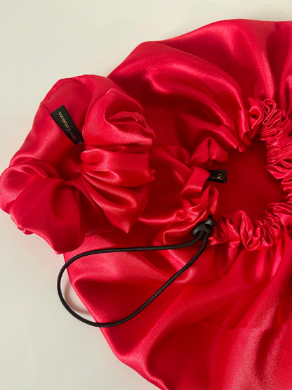 Bonnet de nuit en satin et chouchou en satin taille M - Pack pour cheveux