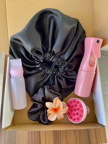 Kit routine capillaire , hydratation et soin du cuir chevelu “ The Black” rose