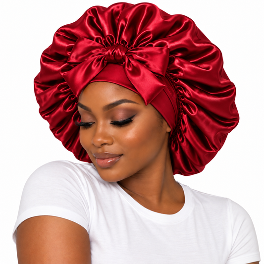 Bonnet Malyah rouge - satin à nouer — Protection, confort et élégance