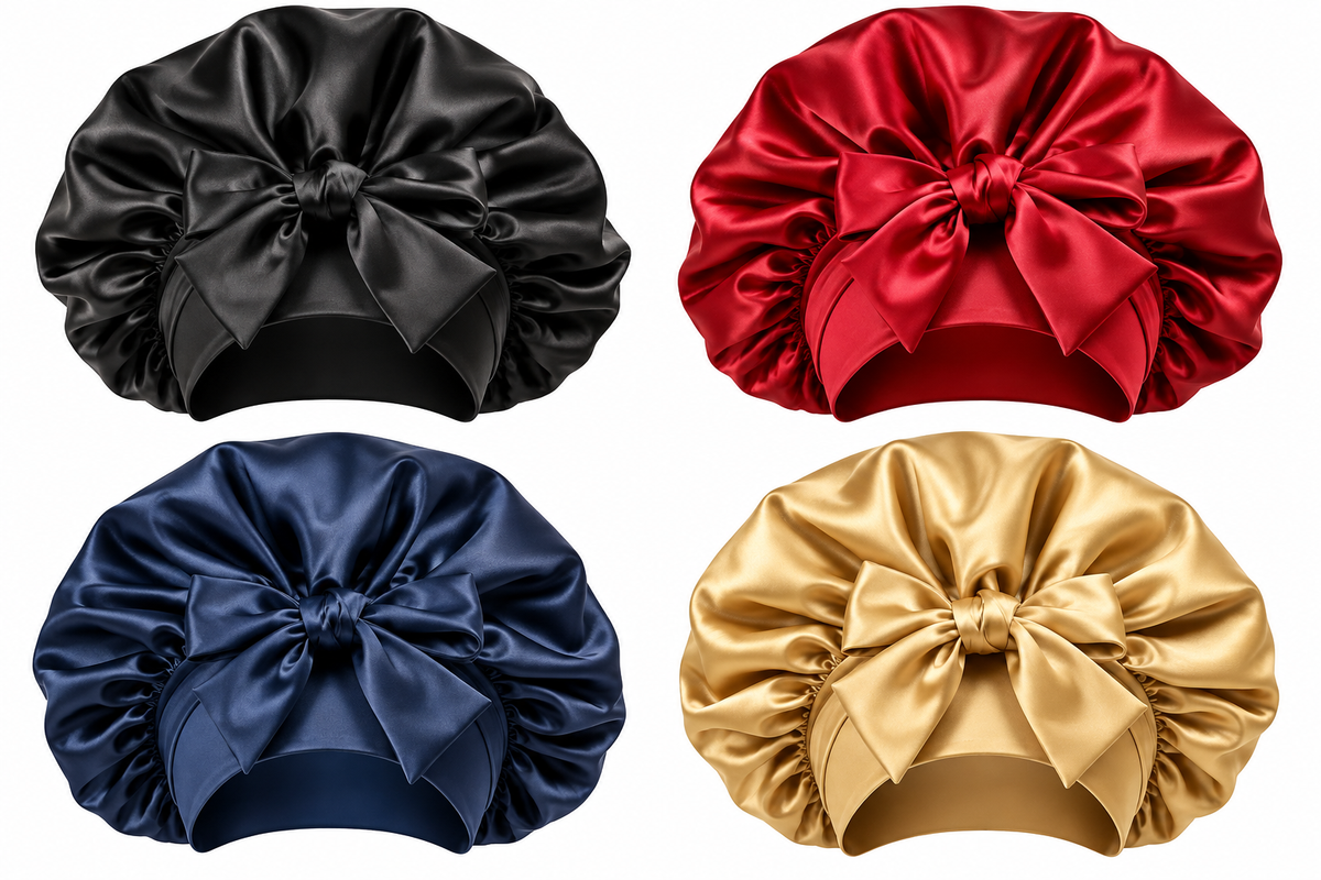 Bonnet Malyah rouge - satin à nouer — Protection, confort et élégance