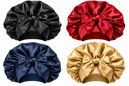 Bonnet Malyah rouge - satin à nouer — Protection, confort et élégance