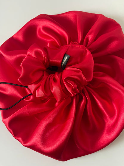 Bonnet de nuit en satin et chouchou en satin taille M - Pack pour cheveux