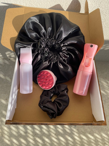 Kit routine capillaire , hydratation et soin du cuir chevelu “ The Black” rose