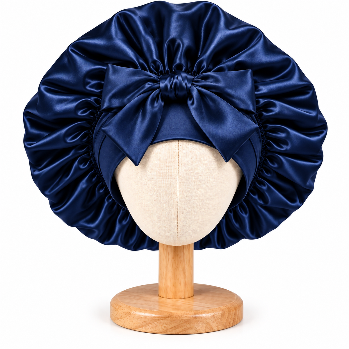 Bonnet Malyah bleu marine - satin à nouer — Protection, confort et élégance
