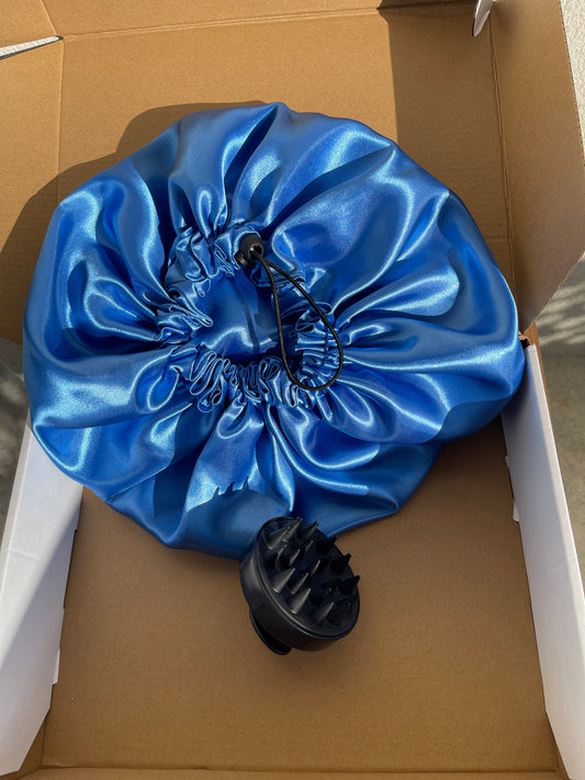 Pack duo bonnet en satin ajustable + brosse massante du cuir chevelu