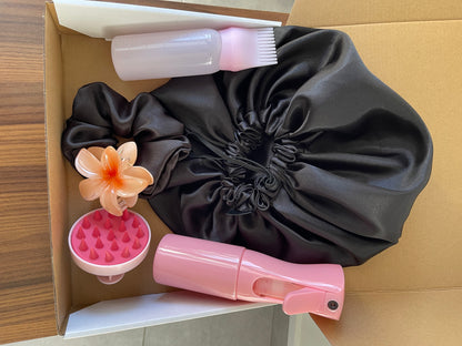 Kit routine capillaire , hydratation et soin du cuir chevelu “ The Black” rose