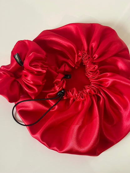 Bonnet de nuit en satin et chouchou en satin taille M - Pack pour cheveux