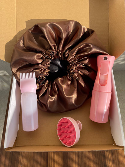 Kit routine capillaire , hydratation et soin du cuir chevelu “ MAYA” , rose