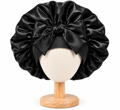 Bonnet Malyah noir - satin à nouer - Protection, confort et élégance
