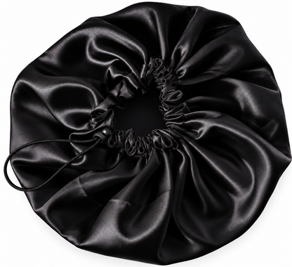 Bonnet de nuit en satin ajustable - bonnet en satin pour cheveux “ THE BLACK ” Taille standard