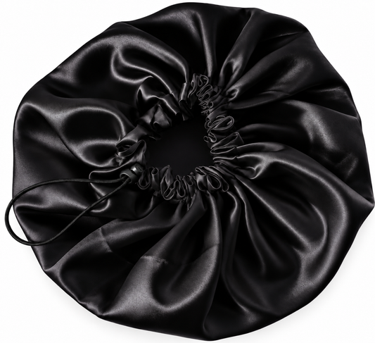 Bonnet de nuit en satin ajustable - bonnet en satin pour cheveux “ THE BLACK ” Taille standard