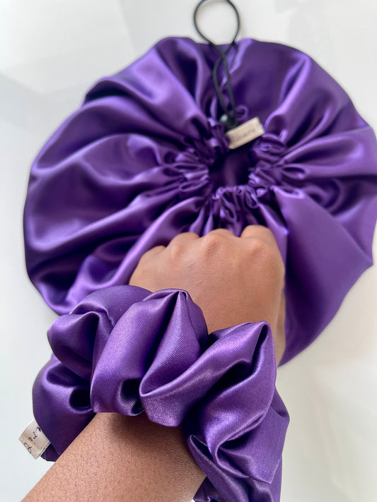 Pack bonnet en satin et chouchou taille M