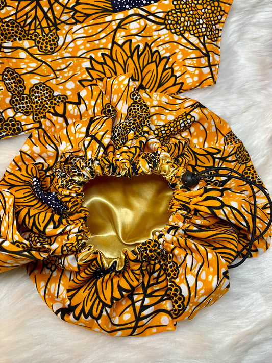 Bonnet turban ajustable Wax et satin UZURI CRÉATIONS