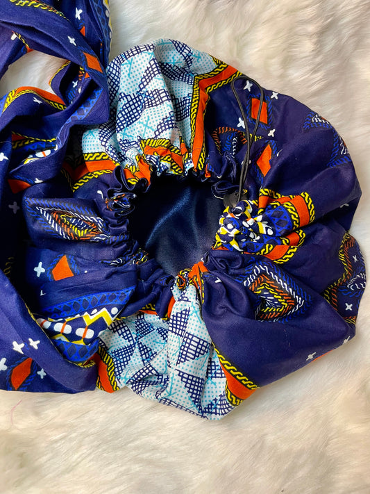 Bonnet turban ajustable en Wax et satin “ MUDA ” UZURI CRÉATIONS